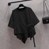 Camiseta Informal de Retazos Irregulares de Dos Piezas Falsas con Cintura Ajustada, Nuevo Estilo para Otoño Temprano, Tallas Grandes para Figuras Robustas