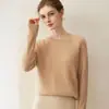 Novo suéter de malha 100% caxemira pura de cor sólida para outono e inverno para mulheres, suéter de malha gola redonda, peça básica solta e grossa
