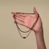 Corrente de Clavícula Vintage com Contas para Mulheres, Contas Vermelhas e Azuis, Design de Nicho, Elegante Colar Corrente para Férias na Praia