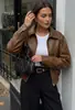 Chaqueta de Cuello Retro de Cuero PU Desgastado Europea y Americana para Mujer con Cremallera Completa Holgada Corta Casual Estilo Motociclista Chaqueta de Cuero Ropa Exterior