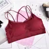 Camisola deportiva cruzada con pecho para niña, top de tubo con espalda descubierta y almohadilla para el pecho, ropa interior con sujetador sin costuras, tirantes dobles para estudiantes