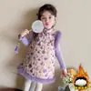 Vestido Chaleco Grueso Estilo Cheongsam Chino de Invierno para Niñas, Traje Tang Grueso Atuendo de Año Nuevo Chino, Atuendo Rojo de Saludo de Año Nuevo