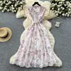 Vestido de Encaje Calado de Ganchillo de Lujo Ligero Estilo Francés para Socialité Vestido Largo de Verano para Mujer Ajustado con Cintura de Botones