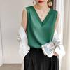 Chaleco Top de Tirantes con Cuello en V para Mujer 2025 Verano Nuevo Estilo Malla Sin Mangas Exterior Satén Base Exterior Ropa Suelta