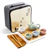 Caja de Viaje Portátil Set de Té Kung Fu Cerámica Vajilla de Té Una Tetera Cuatro Tazas Set Completo Venta al por Mayor Regalo Logo