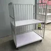 Carrinho de Giro com Cerca Alta para Fábrica de Roupas, Carrinho de Três Camadas para Tecido Solto, Carrinho para Oficina com Estrutura de Dobradiça Semi-Aberta