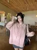 Foto real~Novo estilo coreano doce que rejuvenesce com capuz e cordão fofo espesso solto jaqueta de malha suéter feminina 25893