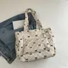 Bolsa de Tote de Pana Moda Coreana Verano 2024 Nueva Bolso de Hombro con Estampado de Diamantes Mochila con Lazo para Viajar