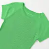 Atacado de roupas femininas transfronteiriças 2026 primavera novo moda estilo europeu e americano simples gola redonda cor sólida canelado manga curta blusa de tricô