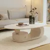 Mesa de Centro Criativa Estilo Creme para Sala de Estar, Novo Modelo 2026, Formato Oval, Adequada para Apartamentos Pequenos, Estilo Minimalista Italiano, Mesa de Chá de Pedra
