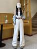 2025 Primavera y Otoño Nuevo Estilo Jeans Beige para Mujer Cintura Alta Sueltos Slim Estrechos Rectos Pantalones Retro Pierna Ancha