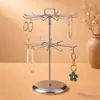 Soporte giratorio de metal de doble capa para exhibición de joyería para pendientes, collares, llaveros, gomas para el pelo, organizador y expositor de escritorio para joyería
