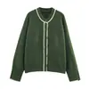 Exportación Transfronteriza Ropa de Mujer Otoño 2025 Nuevo Estilo Europeo y Americano Moda Chaqueta de Punto con Ribete en Contraste 5536196