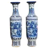 Jingdezhen Florero de Piso Grande Florero de Porcelana Azul y Blanco Pintado a Mano Personalizable Florero de Porcelana Extra Grande Adorno Decorativo para Vestíbulo de Empresa Hotel