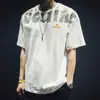 Verão Puro Algodão Curto-manga T-shirt Dos Homens Solto Na Moda Marca Ins plus size Meia-manga Na Moda Branco Impresso T-shirt Na Moda