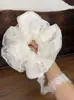 Elástico de Cabelo Oversized Lilith Branco Puro Estilo Tianzong com Design de Malha Dupla Camada, Acessório de Cabelo de Alta Qualidade e Resistente