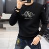Sudadera de Manga Larga para Hombre con Tecnología de Combinación de Terciopelo, Letras de Cuero con Diamantes Calientes, Tops Europeos para Hombre, Camisas Cómodas para Capas Exteriores