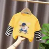 Estilo Nuevo Primavera y Otoño Estilo Coreano Infantil Chic Moda Versátil Camiseta Falsa de Dos Piezas Niños Dibujos Animados Algodón Puro Manga Larga Camisa de Moda