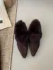 Zapatos de Punta Finos Peludos sin Cordones de Diseño de Nicho para Mujer, Ropa de Abrigo, Otoño/Invierno, Felpa Adicional, Zapatos Pequeños de Cuero, Aumentadores de Altura, Cálidos, Zapatos de Algodón