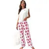 Conjunto de Pijama de Verano sin Mangas para Mujer y Pantalones Largos Transfronterizo Europeo y Americano, Ropa de Casa con Estampado de Corazones de Seda de Leche