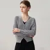 Suéter de Cachemira Nuevo para Mujer Otoño e Invierno Cardigan con Parche de Flor de Perla Cuello Redondo Ropa Exterior Elegante Suéter de Manga Larga Tejido