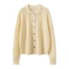 Suéter de Cashmere Feminino 100% Cashmere Puro Outono e Inverno Novo Solto Listrado Tricô Gola Polo Manga Longa Cardigã Suéter