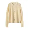 Novo Suéter Feminino 100% Cashmere Outono e Inverno com Gola Polo, Gola de Camisa Listrada, Suéter Simples de Tricô, Peça de Roupa Externa Versátil