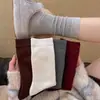 Meio do Outono Estilo Coreano Liso Listra Vertical Versátil Sem Costura Meia de Algodão Roupa Externa Cano Longo Meia para Gestante Meia de Cano Médio Branco