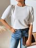 Primavera y Verano Europeos y Americanos Amazon Nuevo Cuello Redondo Tejido Plisado Europeo y Americano Transfronterizo Manga Corta Color Sólido Comercio Exterior Prendas de Punto para Mujer