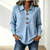Roupas Femininas Europeias e Americanas Transfronteiriças Site Independente da Amazon Primavera e Outono 2026 Nova Camisa Feminina de Algodão e Linho Cor Sólida Manga Longa com Botões