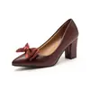 Zapatos Profesionales Poco Profundos de Punta Aguda con Lazo Estilo Nuevo 2026 Primavera Tacón Grueso Talla Grande Comercio Exterior Transfronterizo Tacones Altos para Mujer