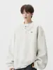 Sudadera Bordada de Pareja Estilo Americano para Hombre Primavera Moderna Retro Cuello Henley Manga Larga Holgada Suéter Juvenil