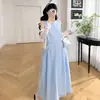 Vestido Largo de Maternidad de Moda Estilo Coreano Suelto Nuevo Verano 2026 + Chaqueta de Encaje para Maternidad
