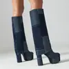 Botas Altas sin Cordones de Tacón Grueso, Tallas 35-43, Zapatos de Mujer de Talla Grande con Punta Redonda para Venta Transfronteriza, Suela de Goma, Plataforma Impermeable, Tacón Súper Alto