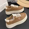 Sapatos de Couro Genuíno com Bico Redondo, Solado Grosso, Plataforma para Aumento de Altura, Novos para Outono/Inverno 2026, Versáteis, Leves, Casuais, Esportivos, Sapatos Brancos, Femininos