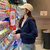 Sudadera Gris con Capucha Corta Estilo Coreano para Mujer 2026 Principios de Otoño Holgada Casual Chaqueta con Cremallera Ropa para Mujer Jimo Manga Larga