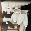 Traje de Invierno Lindo de Dibujos Animados para Bebés Niños y Niñas Estilo Coreano Sudadera con Capucha y Pantalón de Chándal de Terciopelo Engrosado Ropa Cálida para Niños