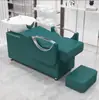 Cama de champú semirreclinable estilo lujo para salones de peluquería, lavabo cerámico integrado con reposapiés, cama de champú tipo sofá con cojín suave