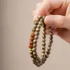 Estilo Montaña Wutai Sándalo Verde Vintage Doble Círculo Bodhi Vajra Emparejado con Cuentas Redondas Estilo Chino Pulsera de Sándalo Verde de Círculo Único y Doble Círculo