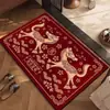 Alfombra de Piso de Terciopelo Rojo Festivo de Cristal del Año del Caballo 2026 para Entrada, Pasillo y Cocina, Felpudo Doméstico Resistente al Desgaste y a la Suciedad