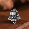 Ciervo Dorado Rey Plata Pura Vintage Desgastado Doble Felicidad Diseño de Campana Tallada Anillo Doble para Colgar Accesorios de Joyería de Plata Hechos a Mano DIY