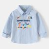 Roupas para Meninos e Crianças 2025 Primavera e Outono Novas Camisas de Manga Longa para Meninos e Bebês Camisas de Manga Longa com Gola Cartoon e Letras