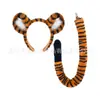 Faixa de cabeça exclusiva com orelhas de tigre de pelúcia transfronteiriça, conjunto de cauda de tigre para Halloween, acessório de cabeça para apresentações em festas de fim de ano