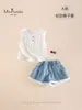 Conjunto Novo Estilo Verão Xiafan para Bebês e Crianças Pequenas Meninas: Conjunto de Duas Peças Versátil e Confortável: Colete e Shorts Jeans para Meninas Classe A