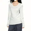 Camiseta feminina de manga longa com gola V e ombros normais, novo estilo primavera e outono, caimento justo, valoriza a silhueta, hot girl, top quente, camada base