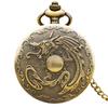 Novo relógio de bolso chinês vintage dragão oco fênix meia águia oco antigo preto face quartzo pendurado relógio colar relógio