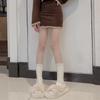 Calcetines hasta la pantorrilla de corte aleatorio de doble capa para pierna desnuda, costuras blancas invisibles, calcetines hasta la rodilla, pantimedias con falso fondo de terciopelo