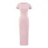 Vestido Kardashian de Estilo Europeo y Americano con Abertura Trasera, Vestido de Verano Bodycon de Manga Corta con Cuello Redondo, Vestido Largo Sexy Ajustado que Ceñe la Cintura