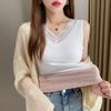 Camisole Feminina Nova Estilo Outono e Inverno 2026, Espessa com Forro de Lã, Renda, Camada Dupla, Top Slim Fit, Camada Base