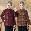 Ropa de primavera y otoño para mujeres de mediana edad y mayores estampado de estampado en caliente nuevo estilo chino chaqueta de longitud media ropa para madres cuello alto traje Tang top casual